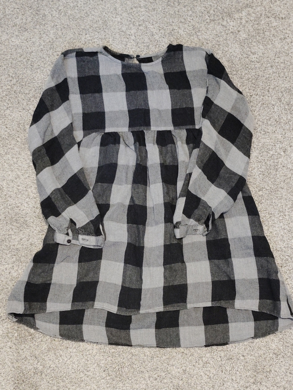 Zara Girls Black & Gray Plaid Long-Sleeve Casual Dress